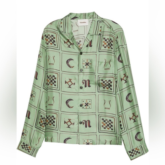 Nanushka Duco Tile Silk Button-up Shirt
